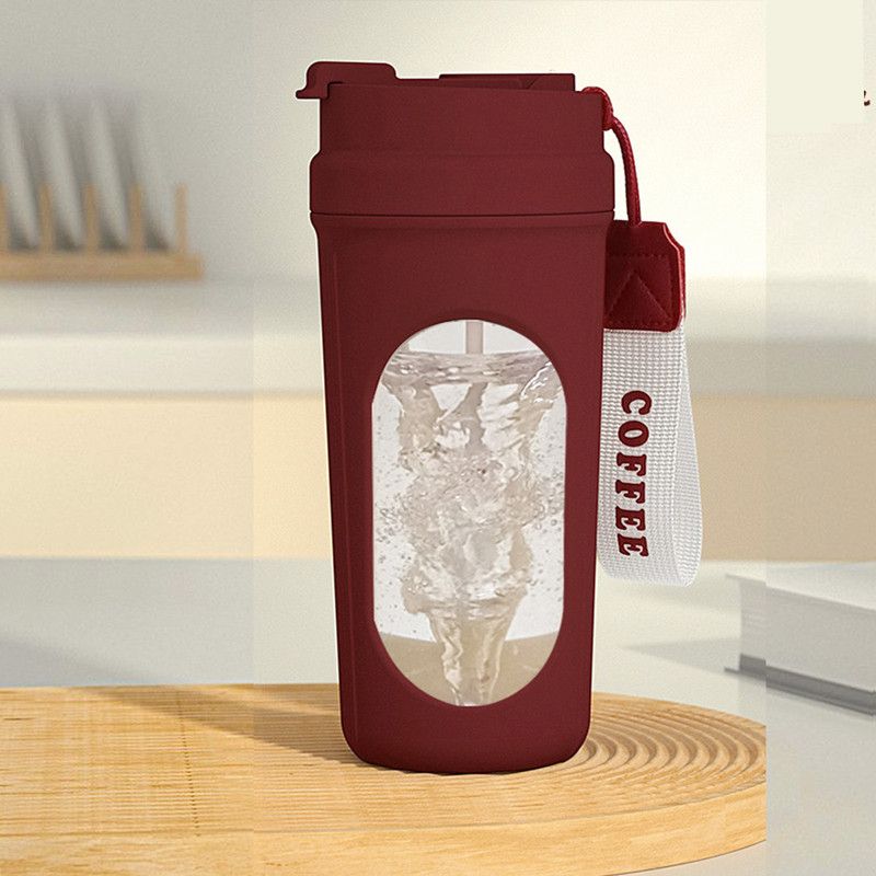 Electric Automatic Mixing Cup, One-Button Shaker Cup, Food-Grade Portable Coffee/Water Cup with Dual Spouts, Type-C Charging, Portable Leak-Proof Electric Mixing Cup with Carrying Strap—Red