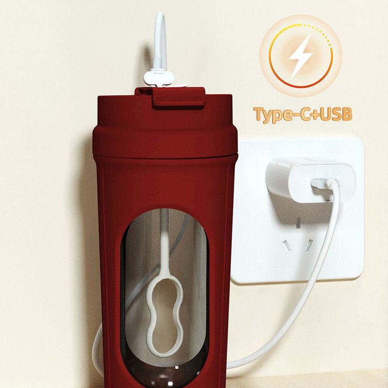 Electric Automatic Mixing Cup, One-Button Shaker Cup, Food-Grade Portable Coffee/Water Cup with Dual Spouts, Type-C Charging, Portable Leak-Proof Electric Mixing Cup with Carrying Strap—Red