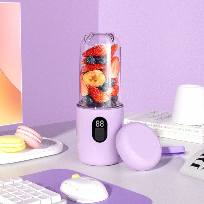Portable Electric Juicer Cup with Digital Display for Home Use, High-Powered 16-Blade Head, Large-Capacity Outdoor Portable Wireless Charging Juicer Cup, Food-Grade Material with Child Safety Lock—Purple