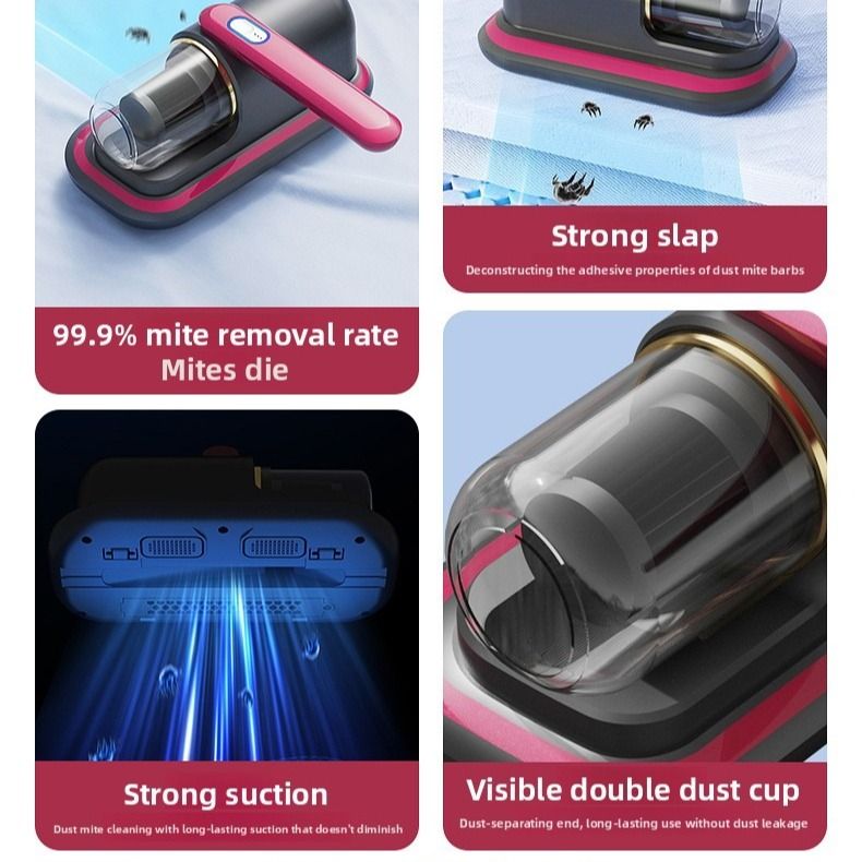 Home Handheld Dust Mite Vacuum Cleaner, High-Frequency Dual-Beating + UV Sterilization, Cordless Portable Dust Mite Remover for Mattresses and Sofas, Cordless Portable Dust Mite Remover for Mattresses and Sofas - Red