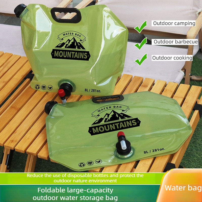 8L Large-Capacity Foldable Outdoor Water Bag,Built-in Faucet, Portable Camping and Travel Water Bag - Khaki