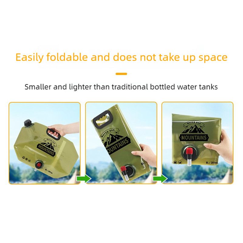 8L Large-Capacity Foldable Outdoor Water Bag,Built-in Faucet, Portable Camping and Travel Water Bag - Khaki