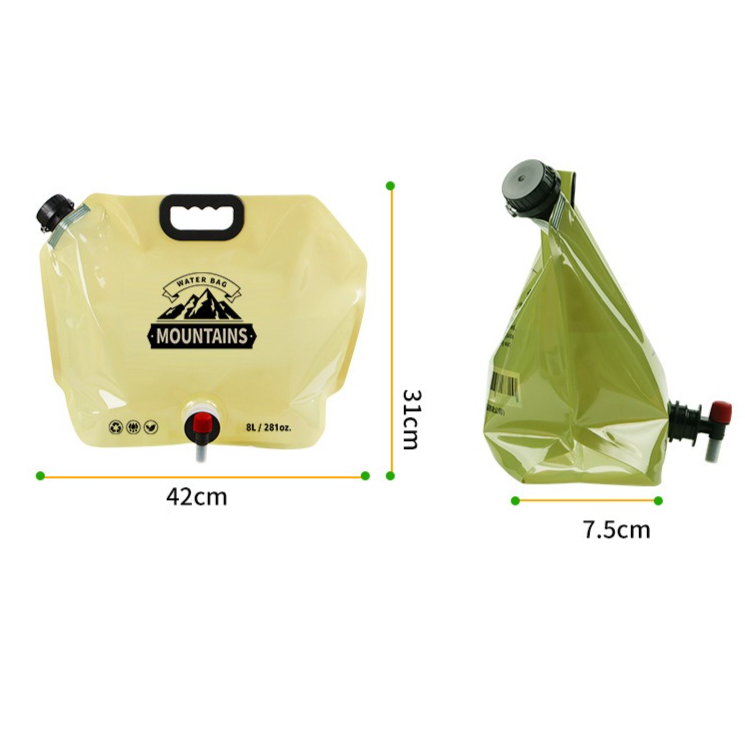 8L Large-Capacity Foldable Outdoor Water Bag,Built-in Faucet, Portable Camping and Travel Water Bag - Khaki