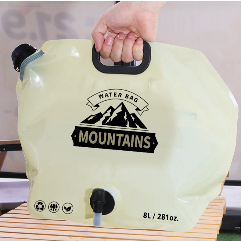 8L Large-Capacity Foldable Outdoor Water Bag,Built-in Faucet, Portable Camping and Travel Water Bag - Khaki