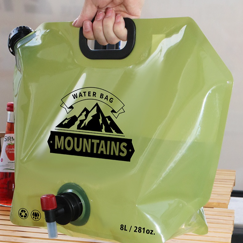 8L Large-Capacity Foldable Outdoor Water Bag,Built-in Faucet, Portable Camping and Travel Water Bag - Khaki