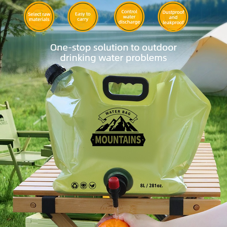 8L Large-Capacity Foldable Outdoor Water Bag,Built-in Faucet, Portable Camping and Travel Water Bag - Green
