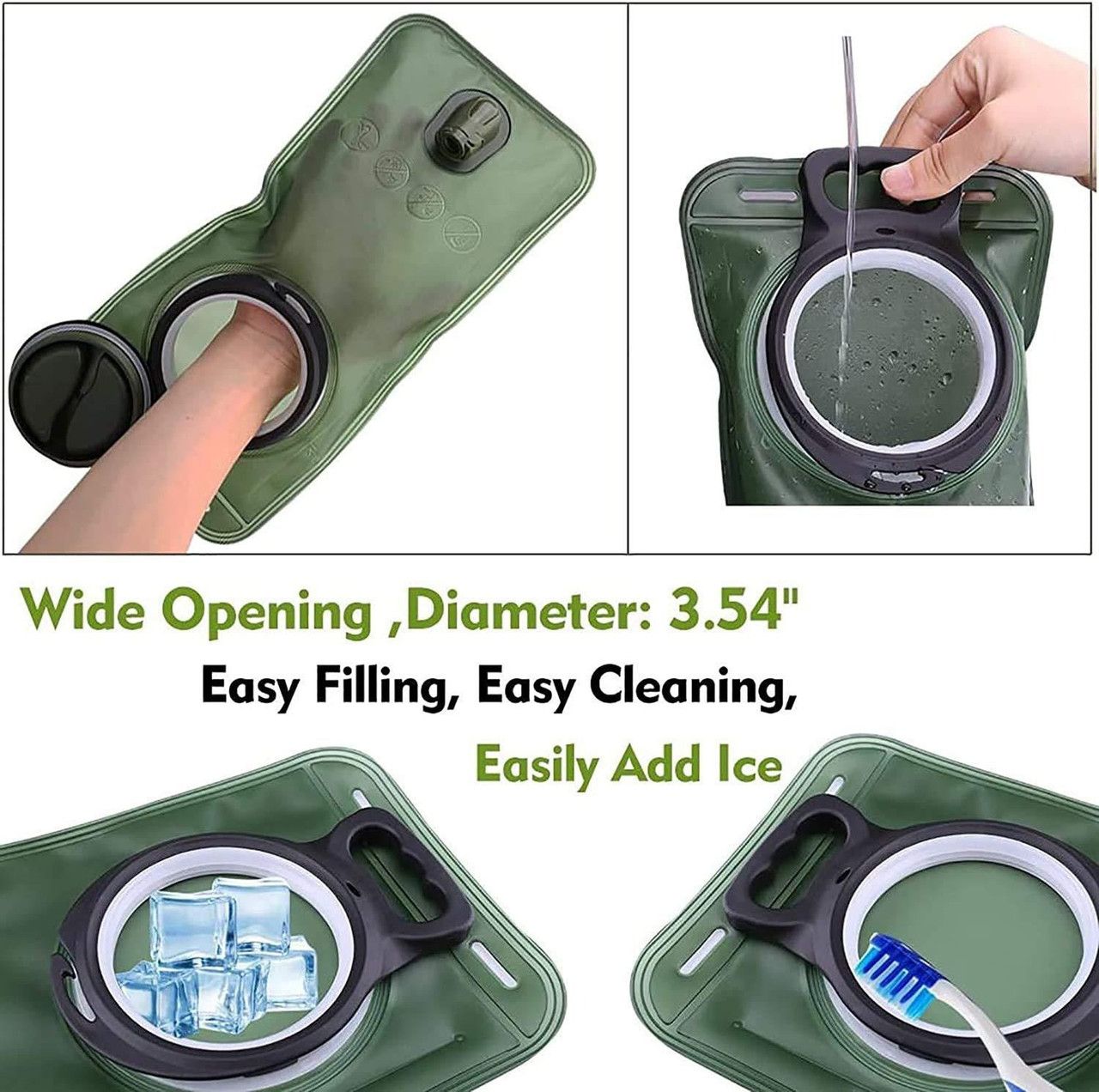 2L Outdoor Sports Hydration Pack, Portable Water Bladder for Running and Hiking, Food-Grade Water Bag - Green