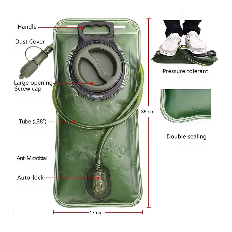 2L Outdoor Sports Hydration Pack, Portable Water Bladder for Running and Hiking, Food-Grade Water Bag - Green