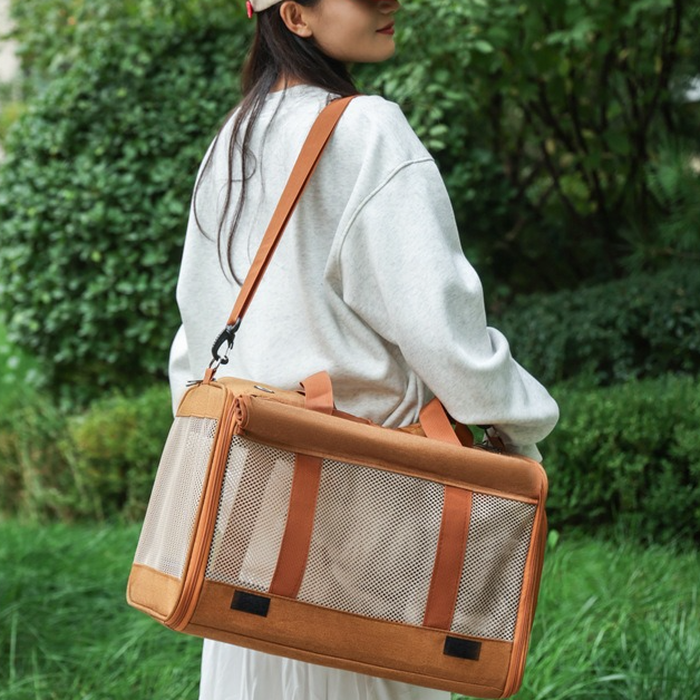 Multifunctional Pet Travel Bag: Large Capacity, Breathable, Portable, Handheld or Crossbody Pet Bag - Brown