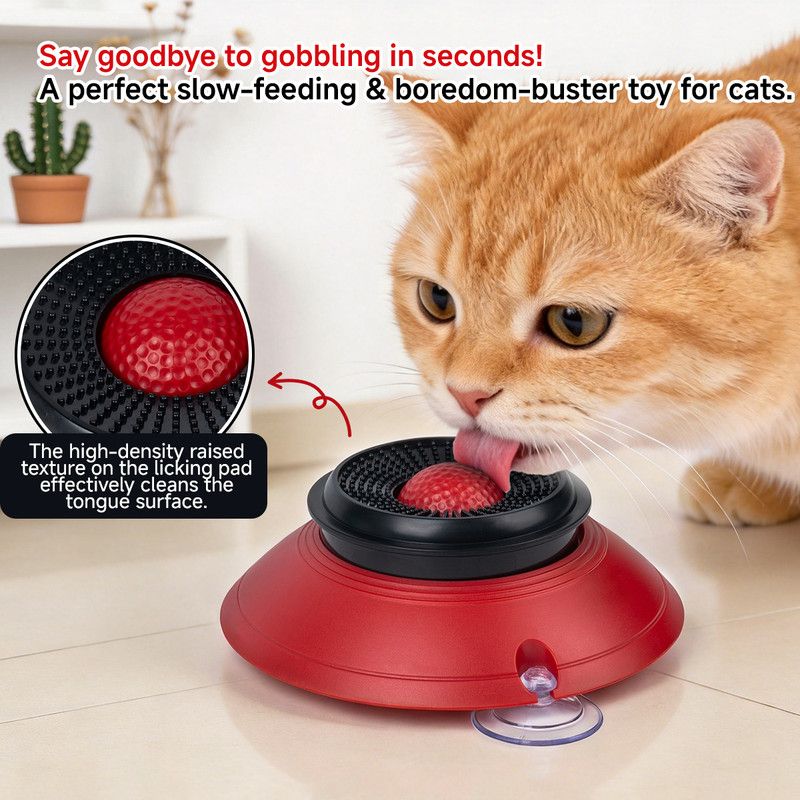 Slow Feeder Lick Bowl, Universal for Cats and Dogs, a Fun and Stimulating Feeding Tool - Red