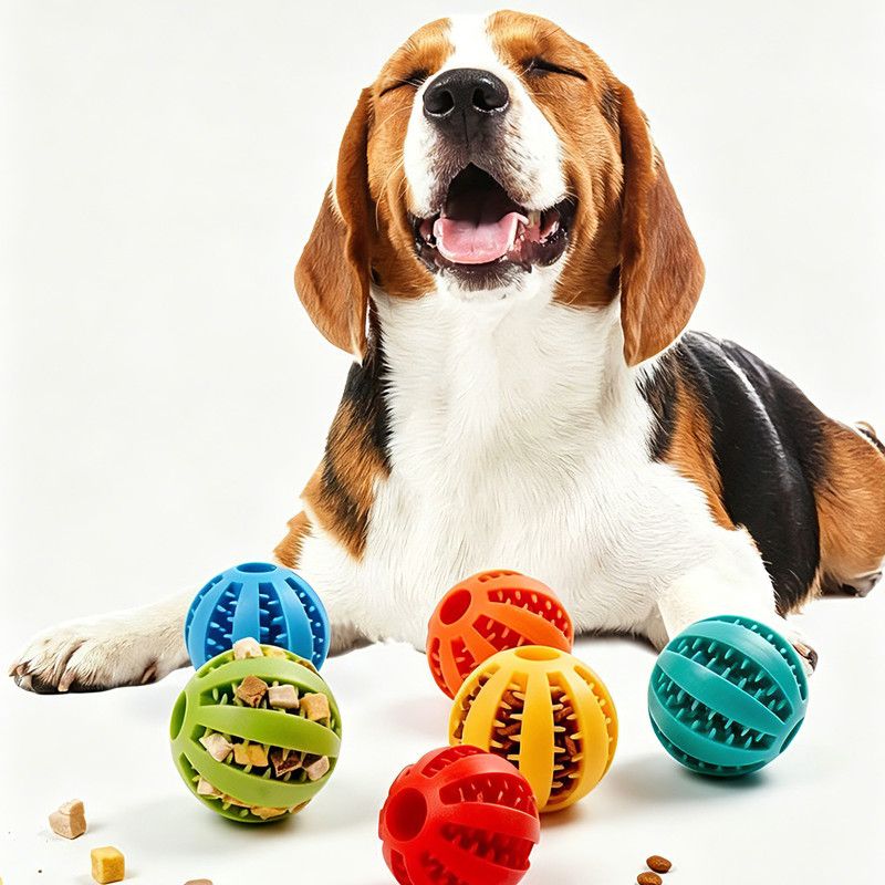 2 Large Pet Treat Dispenser Balls, 7CM - Durable Teething and Dental Care Toys - Teal
