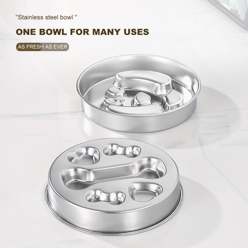 2-Piece Stainless Steel Slow Feeder Set for Pets, Reversible, for Cats and Dogs – Puppy Design