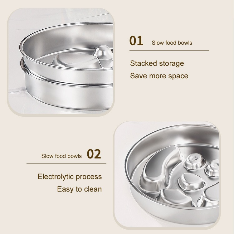 2-Piece Stainless Steel Slow Feeder Set for Pets, Reversible, for Cats and Dogs – Paw Design