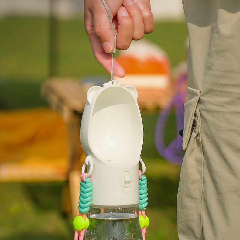 All-in-One Water and Food Pet Travel Cup, Portable Water Dispenser for Dogs and Cats – White