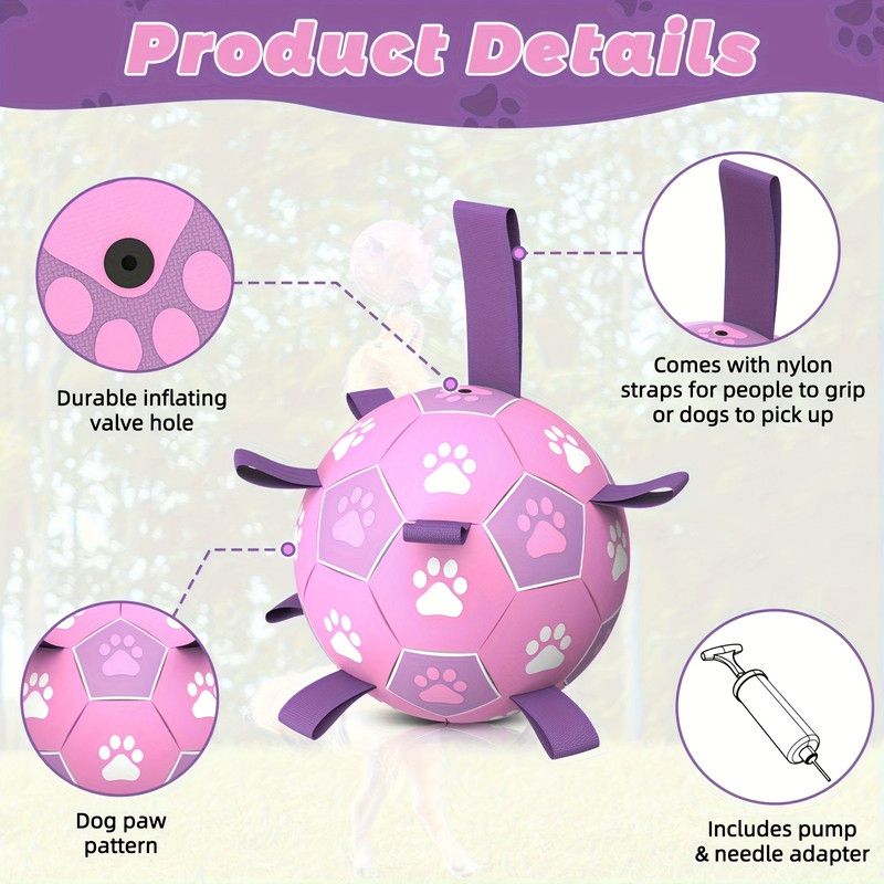 Durable Dog Soccer Ball Toy, 15cm Inflatable Soccer Ball, Teething and Entertainment Training Ball, Includes Pump - Pink