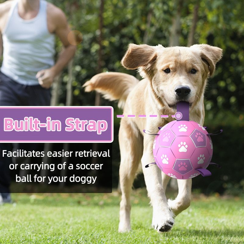 Durable Dog Soccer Ball Toy, 15cm Inflatable Soccer Ball, Teething and Entertainment Training Ball, Includes Pump - Pink