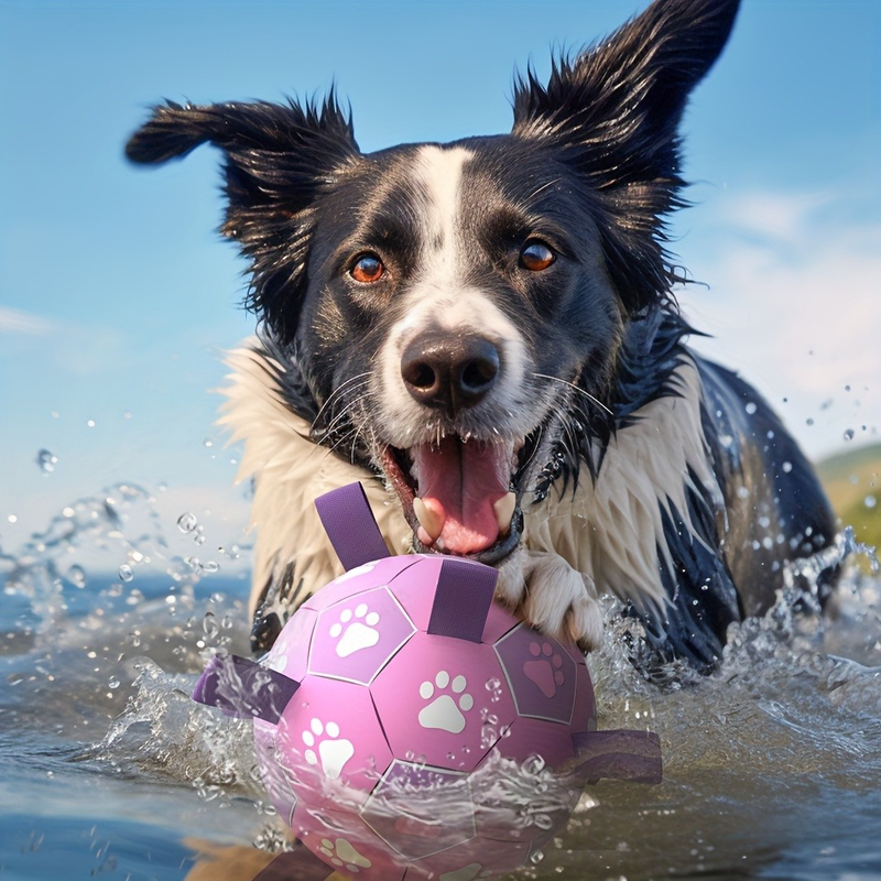 Durable Dog Soccer Ball Toy, 15cm Inflatable Soccer Ball, Teething and Entertainment Training Ball, Includes Pump - Pink