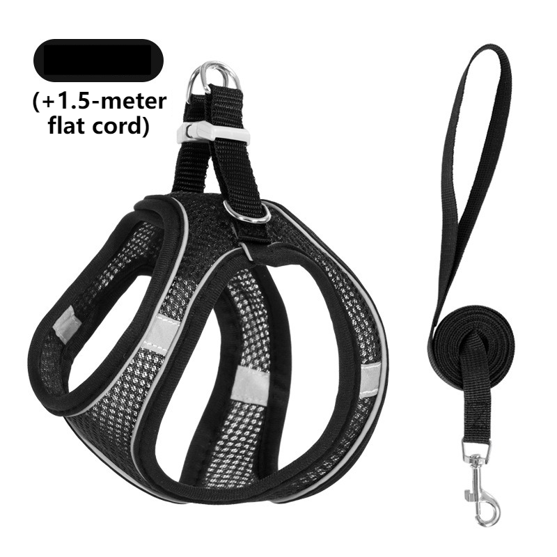 Breathable Reflective Pet Harness Set: Vest-Style Dog Harness + Leash - Black-M