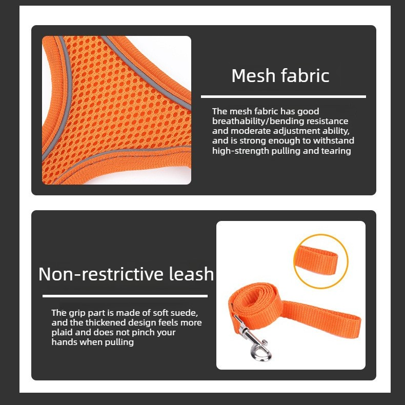 Breathable Reflective Pet Harness Set: Vest-Style Dog Harness + Leash - Black-XS