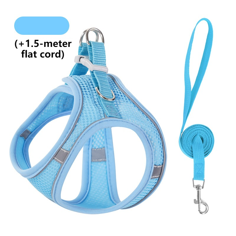 Breathable Reflective Pet Harness Set: Vest-Style Dog Harness + Leash - Blue-M