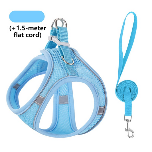 Breathable Reflective Pet Harness Set: Vest-Style Dog Harness + Leash - Blue-XS