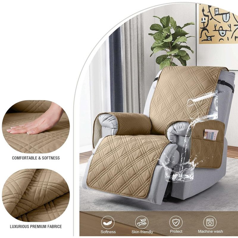 100% Waterproof Triple-Line Quilted Single Armchair Cushion, Non-Slip, Scratch-Resistant, Adjustable - White-L