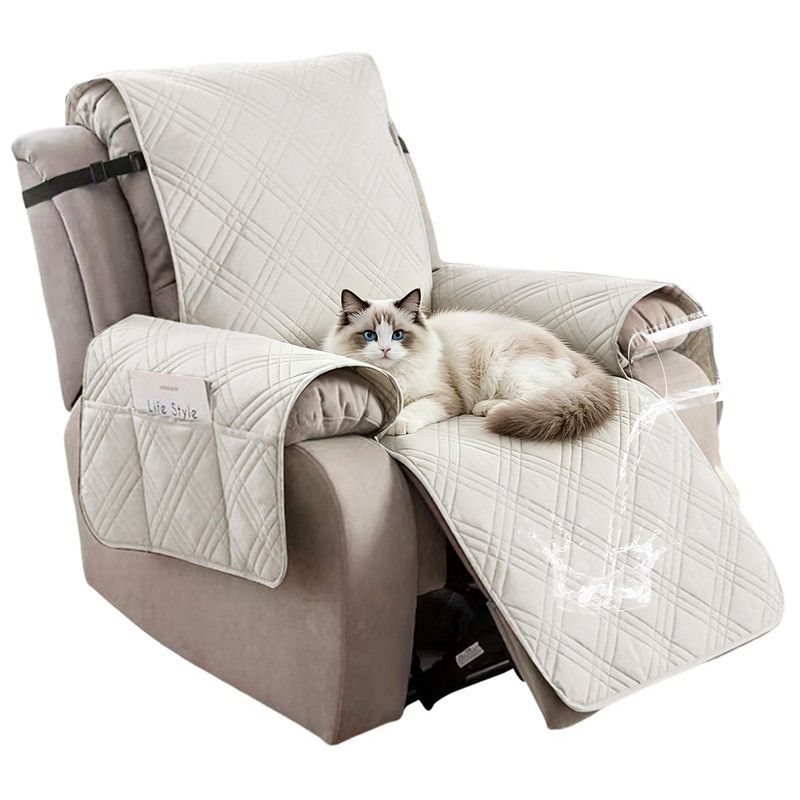 100% Waterproof Triple-Line Quilted Single Armchair Cushion, Non-Slip, Scratch-Resistant, Adjustable - White-XL