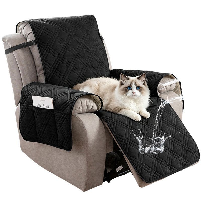 100% Waterproof Triple-Line Quilted Single Armchair Cushion, Non-Slip, Scratch-Resistant, Adjustable - Black-XL