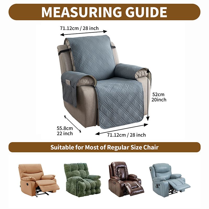 100% Waterproof Triple-Line Quilted Single Armchair Cushion, Non-Slip, Scratch-Resistant, Adjustable - Light Gray-L