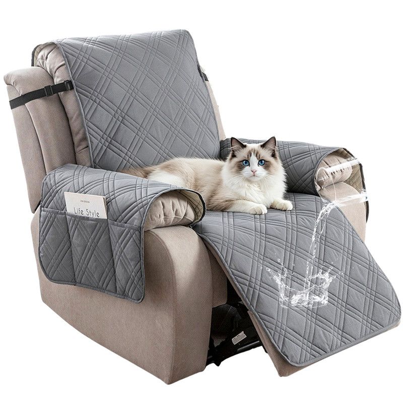 100% Waterproof Triple-Line Quilted Single Armchair Cushion, Non-Slip, Scratch-Resistant, Adjustable - Light Gray-XL