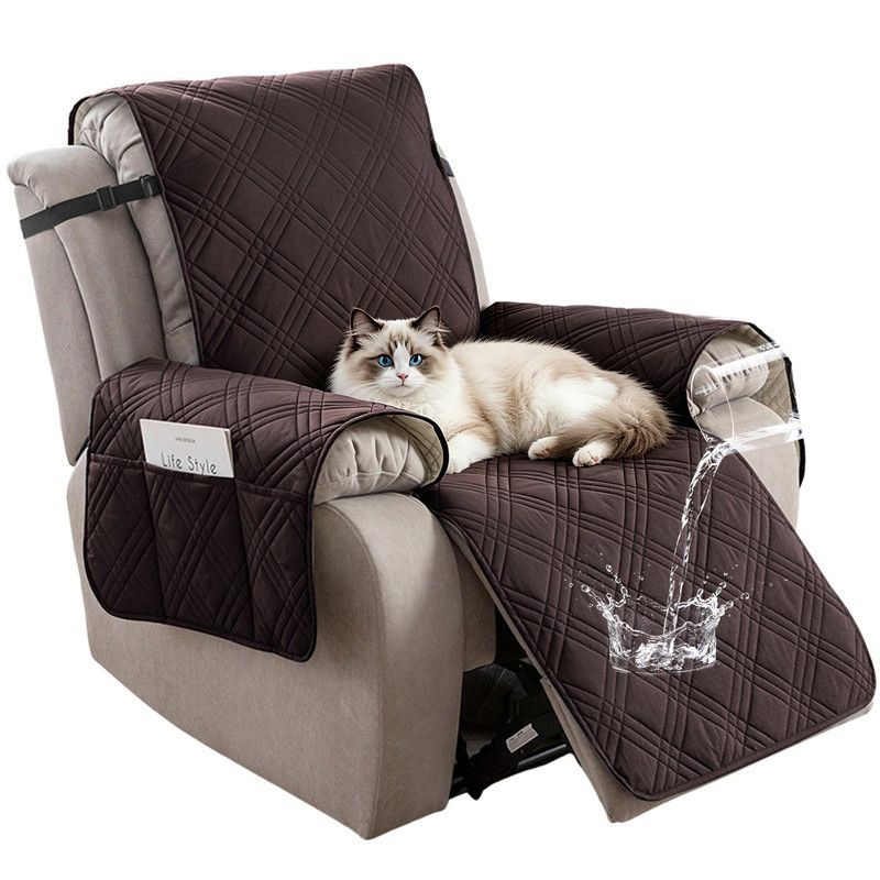 100% Waterproof Triple-Line Quilted Single Armchair Cushion, Non-Slip, Scratch-Resistant, Adjustable - Chocolate Brown-L