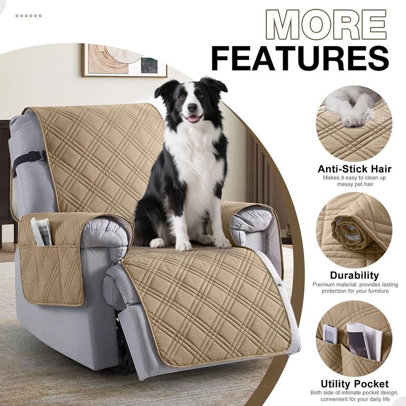 100% Waterproof Triple-Line Quilted Single Armchair Cushion, Non-Slip, Scratch-Resistant, Adjustable - Chocolate Brown-XL