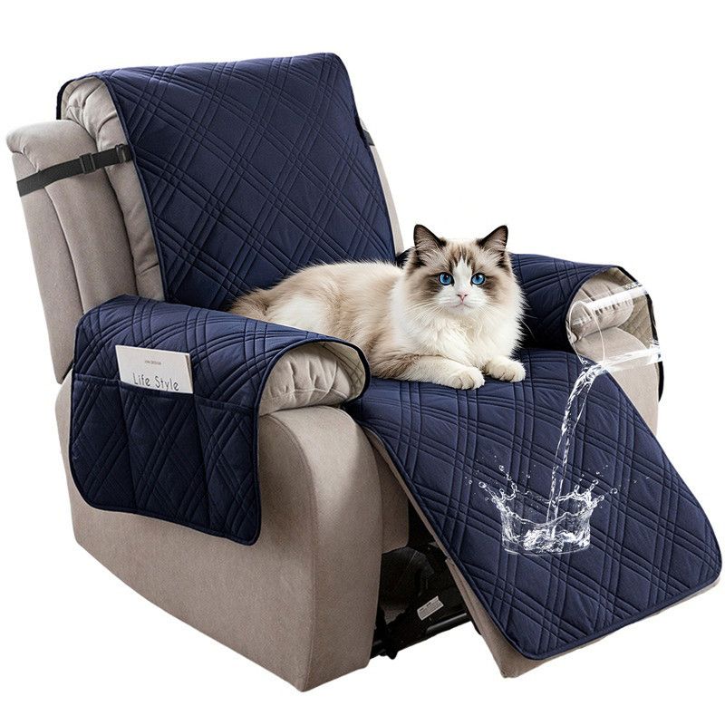 100% Waterproof Triple-Line Quilted Single Armchair Cushion, Non-Slip, Scratch-Resistant, Adjustable - Navy-XL