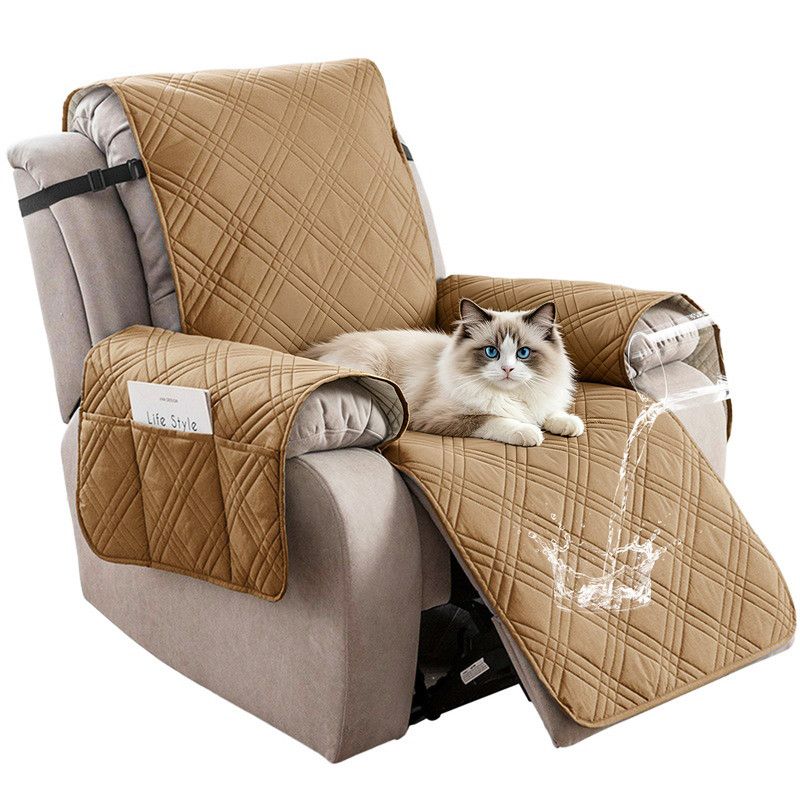 100% Waterproof Triple-Line Quilted Single Armchair Cushion, Non-Slip, Scratch-Resistant, Adjustable - Brown-L