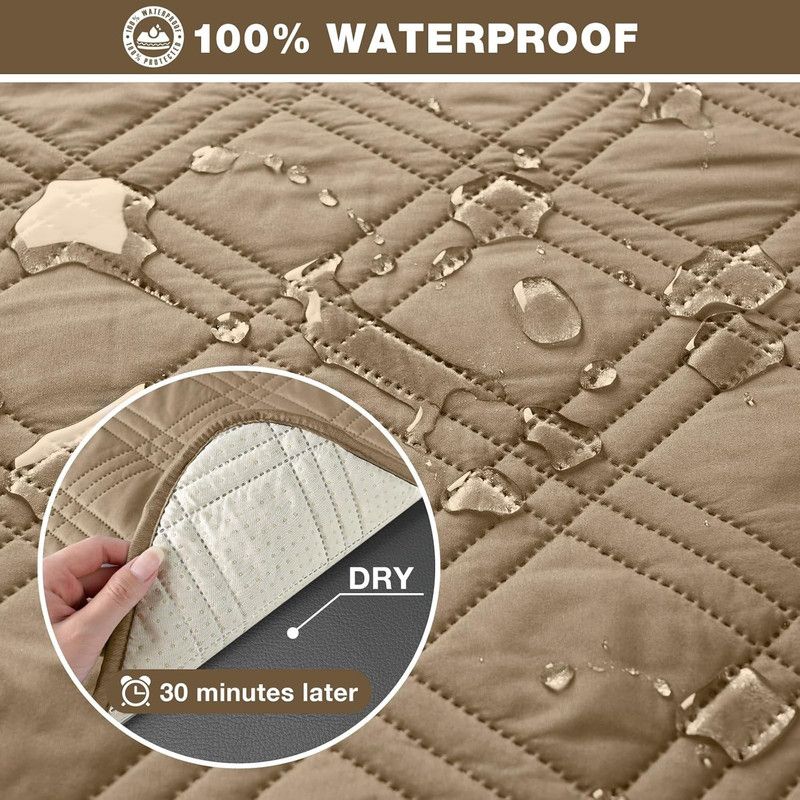 100% Waterproof Triple-Line Quilted Single Armchair Cushion, Non-Slip, Scratch-Resistant, Adjustable - Brown-L