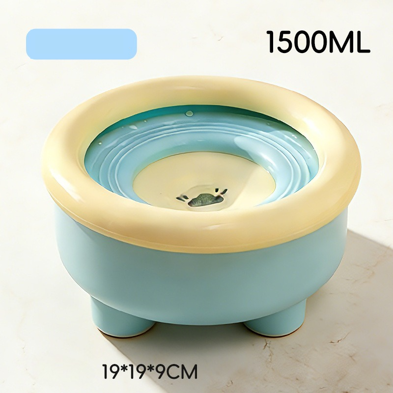 Anti-Splash Floating Pet Water Bowl, 1500ml Large Capacity, Tip-Proof and Chin-Dry Design - Blue