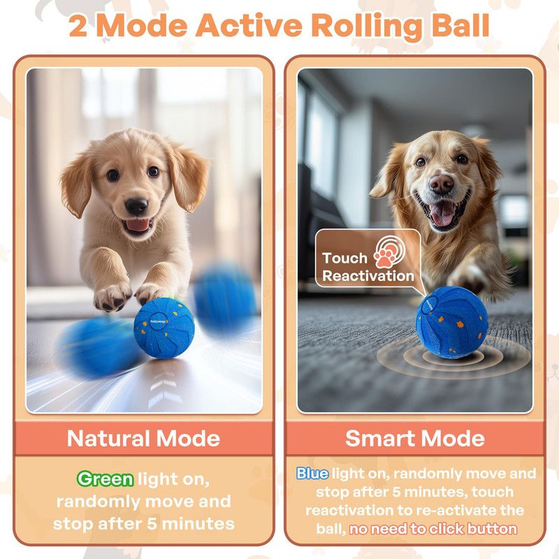 Smart Interactive Dog Toy Ball, Auto-Bouncing and Spinning, E-TPU Bite-Resistant and Rechargeable - Orange