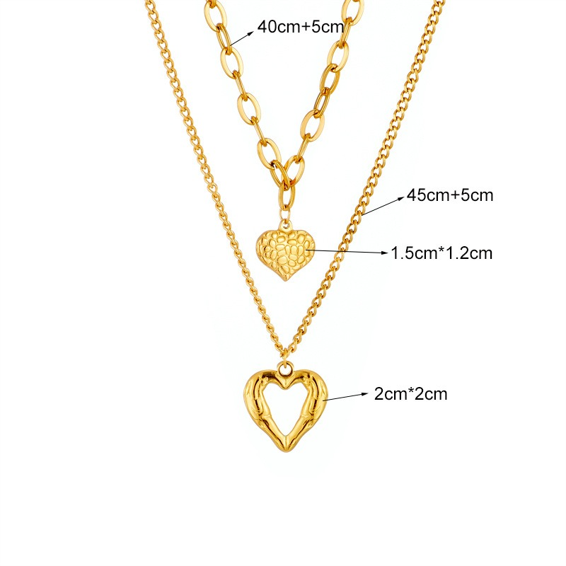 Women's Layered Necklace with Gold-Plated Heart Pendant – Vintage-Style Women's Necklace