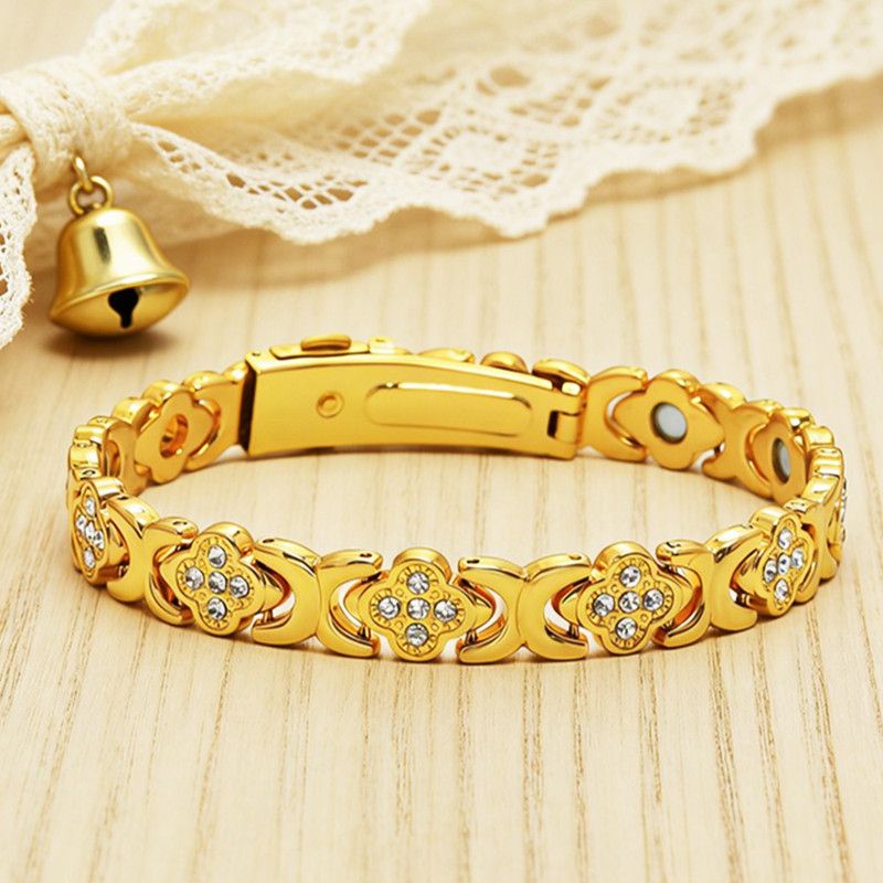 Lucky Clover Magnetic Bracelet with Free Heart Ring Set, Simple Everyday Women's Bracelet - Rose Gold