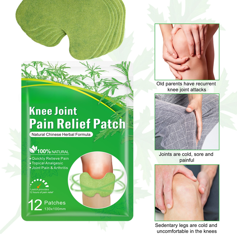 Mugwort Knee Joint Patches: Herbal Warm Compress Patches for Chronic Knee Pain and Relief from Cold Exposure During Exercise (48 pcs/4 boxes)