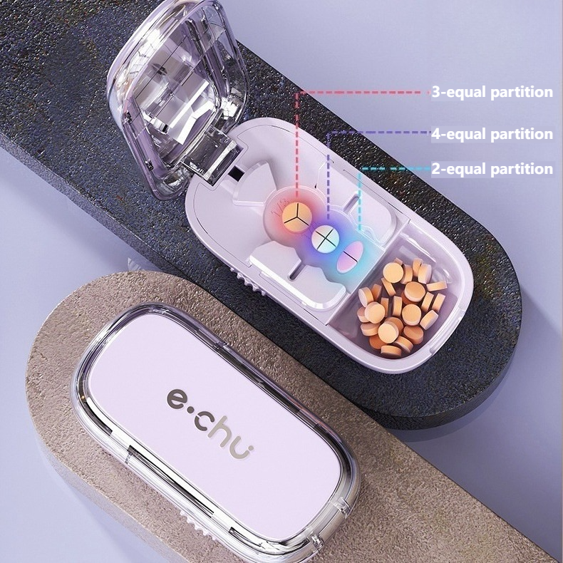 3-in-1 Pill Cutter with Storage Box, 2/3/4 Equal Parts Adjustable Tablet Splitter, Portable Travel Medicine Container - Black