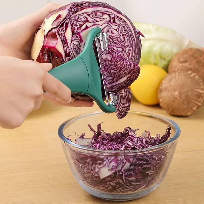 2-Piece Set - Dual Blade Vegetable Peeler & Cabbage Shredder, 2-in-1 Stainless Steel Julienne Slicer for Cabbage, Carrot, Potato, and Fruit Salad Preparat