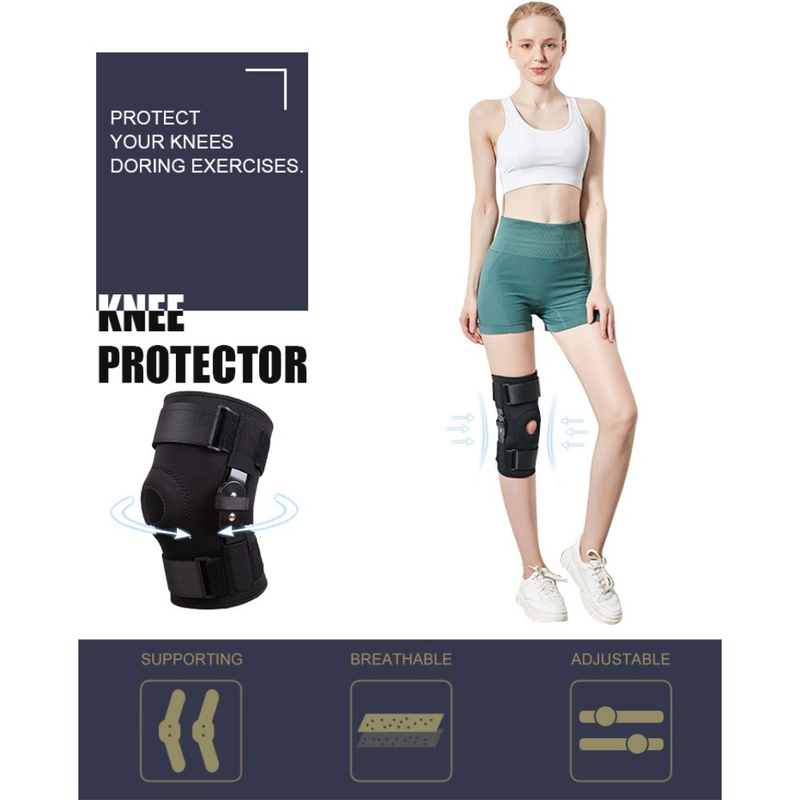 Hinged Metal Knee Brace with Removable Side Stabilizers, ACL Injury, Sports Workout & Joint Pain Relief-L