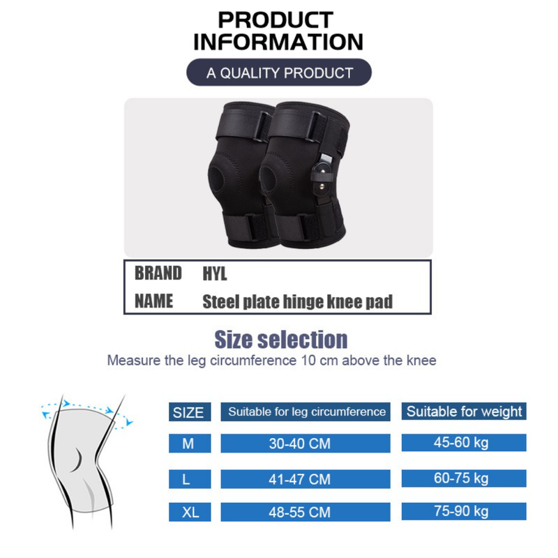 Hinged Metal Knee Brace with Removable Side Stabilizers, ACL Injury, Sports Workout & Joint Pain Relief-M