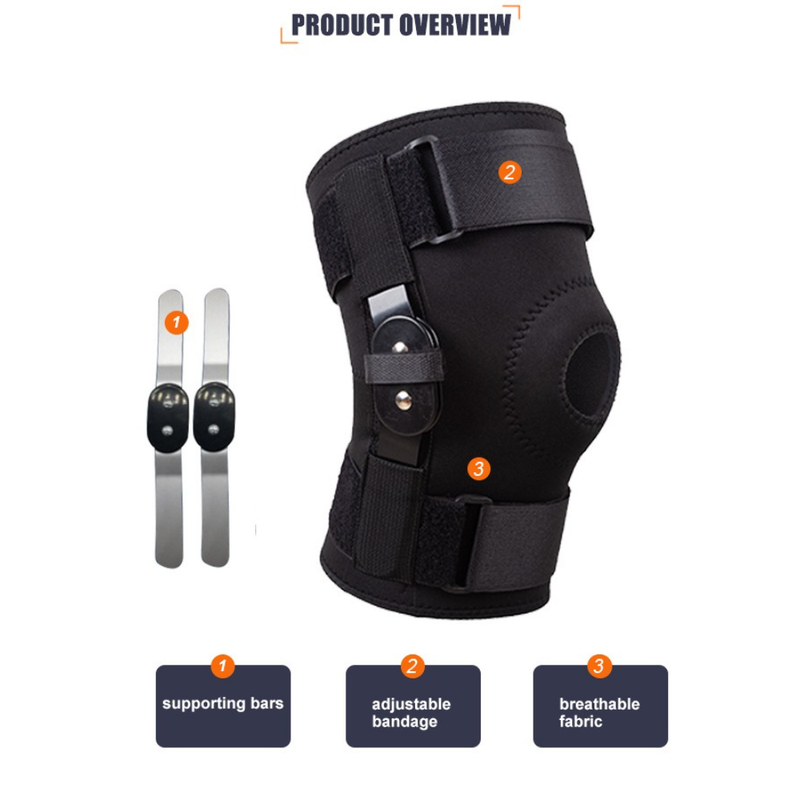 Hinged Metal Knee Brace with Removable Side Stabilizers, ACL Injury, Sports Workout & Joint Pain Relief-M