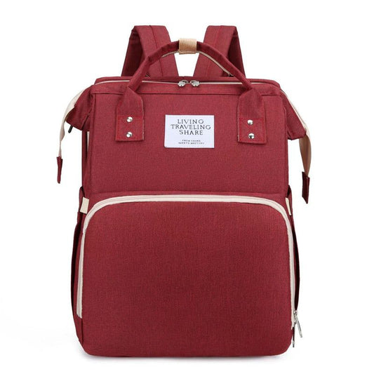 Convertible Baby Bed Diaper Backpack, Waterproof Oxford Multifunction Mommy Bag, Hand/Shoulder/Backpack 3-Way for Travel and Outdoor Use - Red