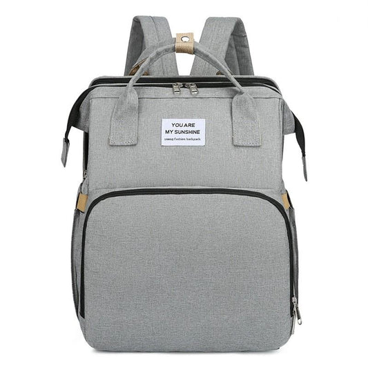 Convertible Baby Bed Diaper Backpack, Waterproof Oxford Multifunction Mommy Bag, 3-Way Hand/Shoulder/Backpack for Travel and Outdoor Use - Gray