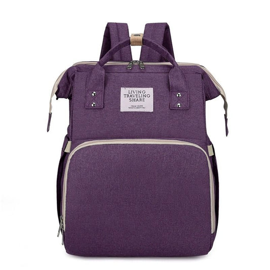 Convertible Baby Bed Diaper Backpack, Waterproof Oxford Multifunction Mommy Bag, Hand/Shoulder/Backpack 3-Way for Travel and Outdoor Use - Purple