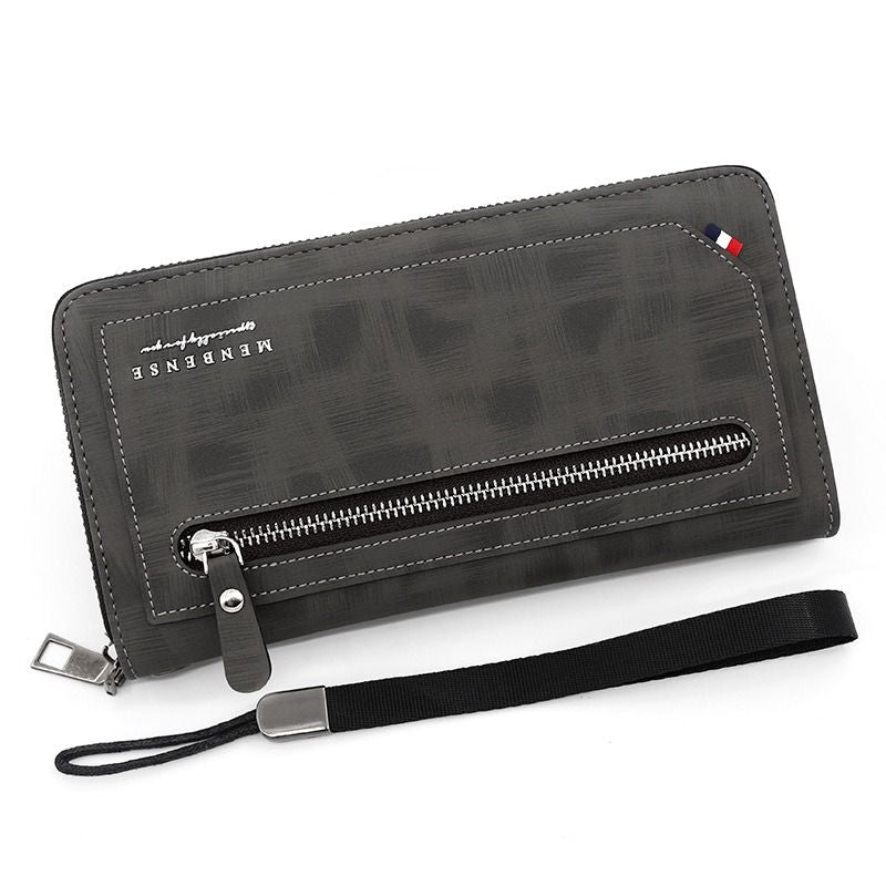 Vintage PU Leather Long Wallet for Men, Zipper-Around Phone Clutch with Detachable Wrist Strap - Black