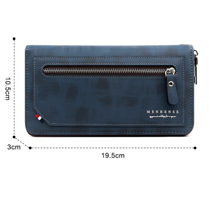 Vintage PU Leather Long Wallet for Men, Zipper-Around Phone Clutch with Detachable Wrist Strap - Light Brown